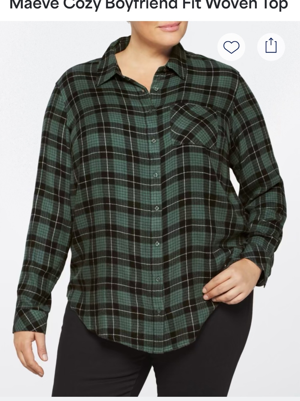 Market & Spruce Maeve Cozy Boyfriend Plaid Button Front Shirt 2X Green